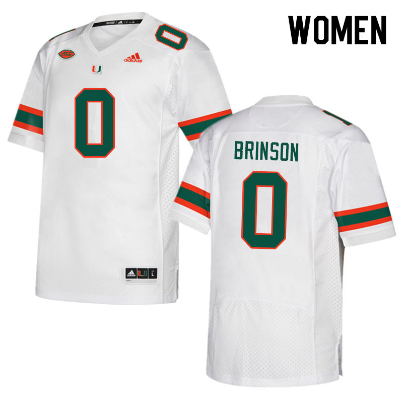 Women #0 Romello Brinson Miami Hurricanes College Football Jerseys Sale-White - Click Image to Close